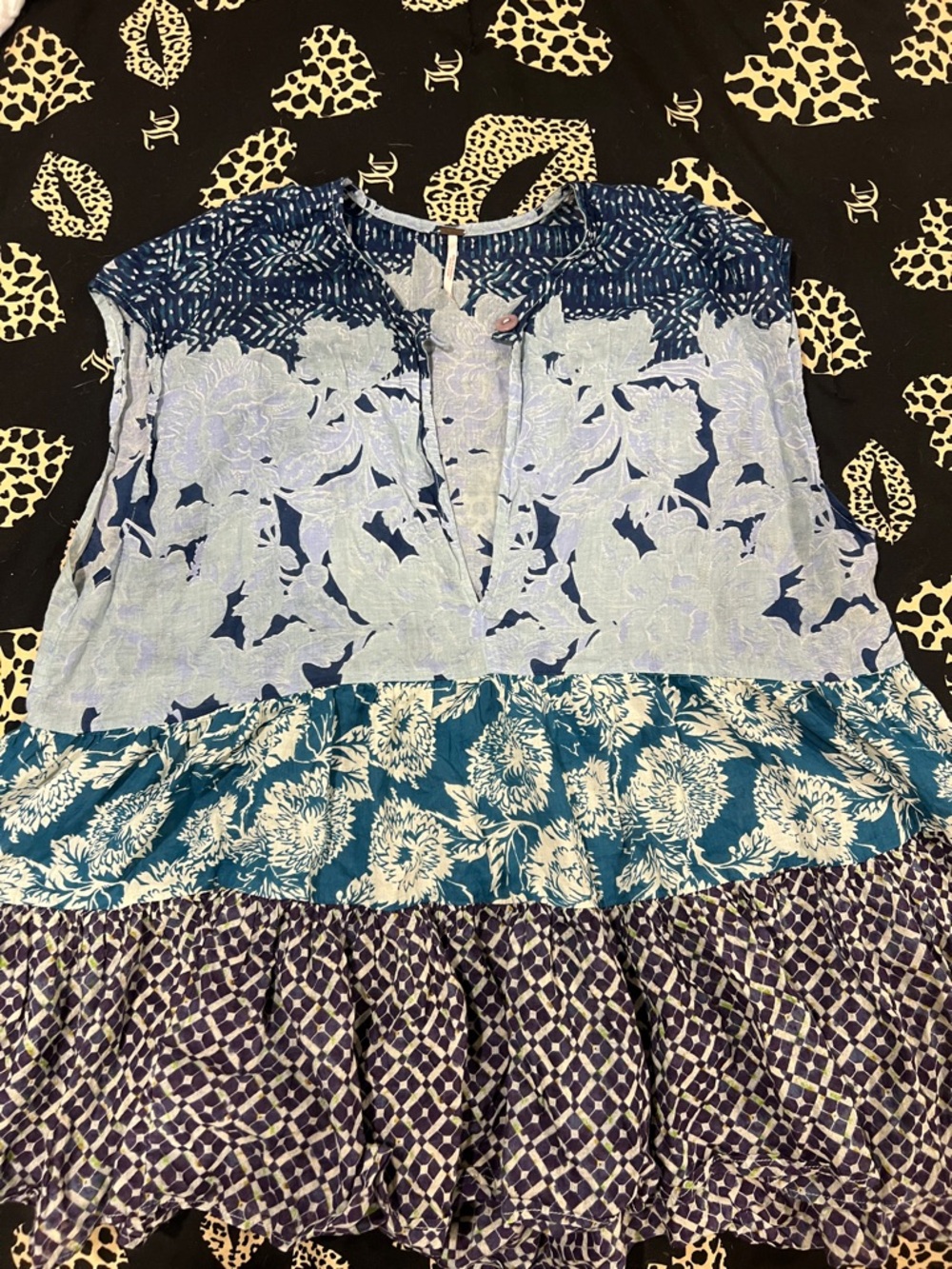 Free People Blue Mixed-Print Sleeveless Women's Top